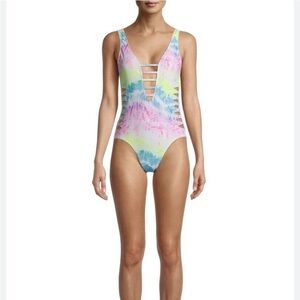 Tie Dye One Piece Plunge Swimsuit Tiedye Size Medium xoxo
